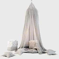 Children canopy baldachin bed and decor in shades of grey 3D model