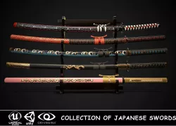 Collection of japanese swords Low-poly  3D model