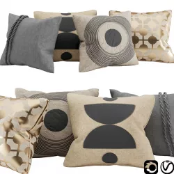 Decorative pillows with gold and black block print and braid 3D model