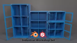 Industrial Workshop Basic Cabinets Windows PBR Low-poly  3D model