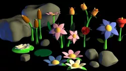 Low poly Nature assets-flowers and rocks 3D model