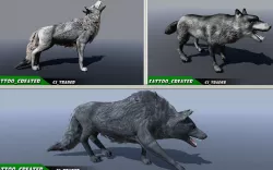 Low-Poly Wild Animal Wolf Collection Pack Rigged 3D Model 