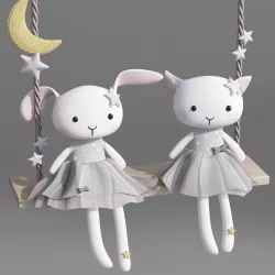 Realistic Baby Plush Toy- Kitten and Bunny Animal Swing  3D model