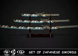Set of japanese swords 01 3D Model Collection
