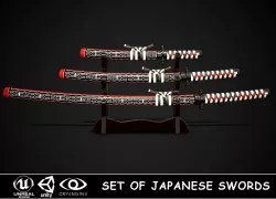 Set of japanese swords 02 3D Model Collection
