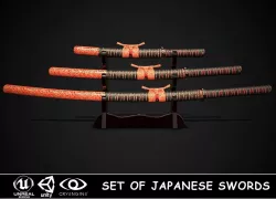 Set of japanese swords 03 3D Model Collection