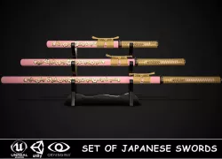 Set of japanese swords 04 3D Model Collection