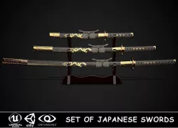 Set of japanese swords 05 3D Model Collection