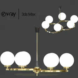 Stilnovo Glass Chandelier Brass Ceiling Fixture  Italian Design 3D model