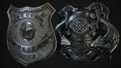 United States Police and Diver Badges Low-poly  3D model