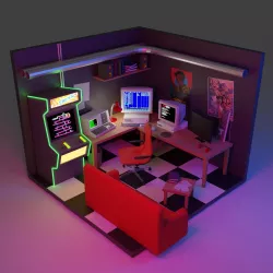 80s hackers room Low-poly  3D model