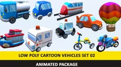 Animated Toy Cartoon Cute Vehicles Low Poly Pack - 02 AR VR Low-poly  3D model