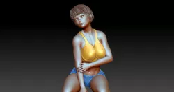 Beautiful girl standard pose is sitting 3D model 3D model