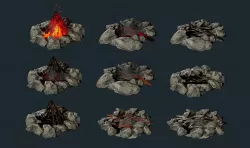 Camp Fire Pit Pack 01 Game Ready Low-poly  3D model