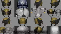Captain America Wolverine Avengers Costume Helmet 3D Model Collection