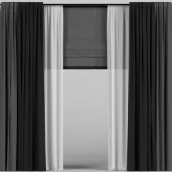 Dark curtains with tulle and roman 3D model