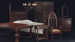 Gothic Furniture Collection Low-poly  3D model