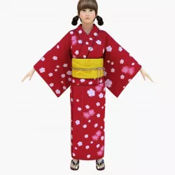 Japanese Casual Summer Kimono Girl  Red Yukata Girl 3D model