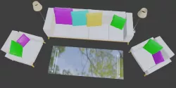 Living set 1xSofa 2xArmchairs 1xGlass Table 2xLighting 3D model
