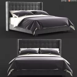 Overstock Melina Tufted Linen Wingback Bed 3D model