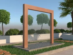 Rain Shower Fountain In Site Garden Design With Plants 3D model