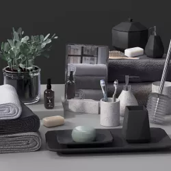 Realistic West elm bath Set for men with cress plant pot 3D model