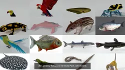 20 Low poly Amazonic Animals Pack 3D Model Collection