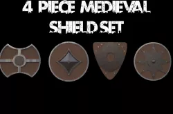 4 Piece Medieval Shield Set Low-poly  3D model