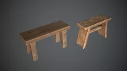 Bench Small Medieval Low-poly  3D model