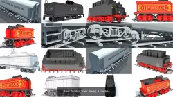 Coal Tender Train Cars 3D Model Collection