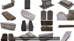 Collection of Tombs and Grave Stones - High and Low Poly 