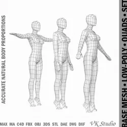 Female Base Mesh In 3 Modeling Poses Low-poly  3D model