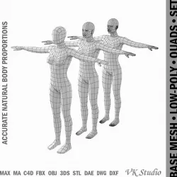 Female Base Mesh Natural Proportions in T-Pose Low-poly  3D model