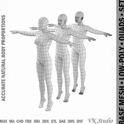 Female Body on Toes Base Mesh in T-Pose Low-poly  3D model