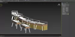 Food counters with glass cabinets and wooden stands 3D model