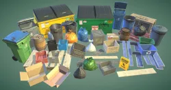 Garbage bins and  crates and other Props Low-poly  3D model