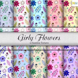 Girly Flowers Fabrics Seamless Textures Set Texture