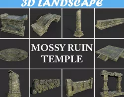 Low poly Mossy Temple Ruin Package 190309 3D Model Collection
