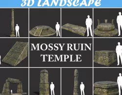 Low poly Mossy Temple Ruin Package 190403 3D Model Collection
