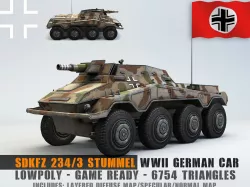 Low Poly SdKfz 234 3 Stummel Armored Car Low-poly  3D model
