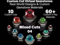 Mixed Cuts 04 - Custom Cut Gemstones and Custom V-Ray Materials 3D model