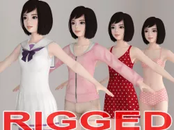 T pose rigged model of Harumi with various outfit 3D model
