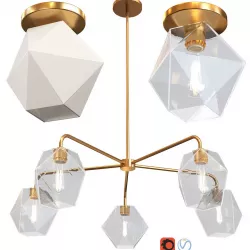 West Elm Sculptural Glass Faceted 5 Light Chandelier Flushmount 3D model