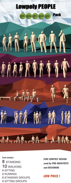 3D lowPoly people Standing Walking Running Sitting 3D model