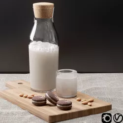 Almond milk with cup of milk almonds and macarons cookies 3D model