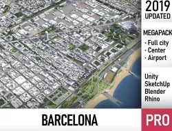 Barcelona - city and surroundings Low-poly  3D model