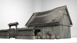 Horse and carriage in ancient building warehouse Low-poly  3D model
