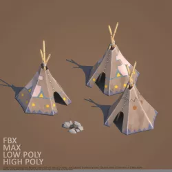Indian village cartoon Low-poly  3D model