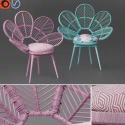 Junior Kid Pastel Painted rattan wood Peacock Chair Flower Chair 3D model