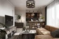 Loft apartment scene kichen and livingroom and hall 3D model